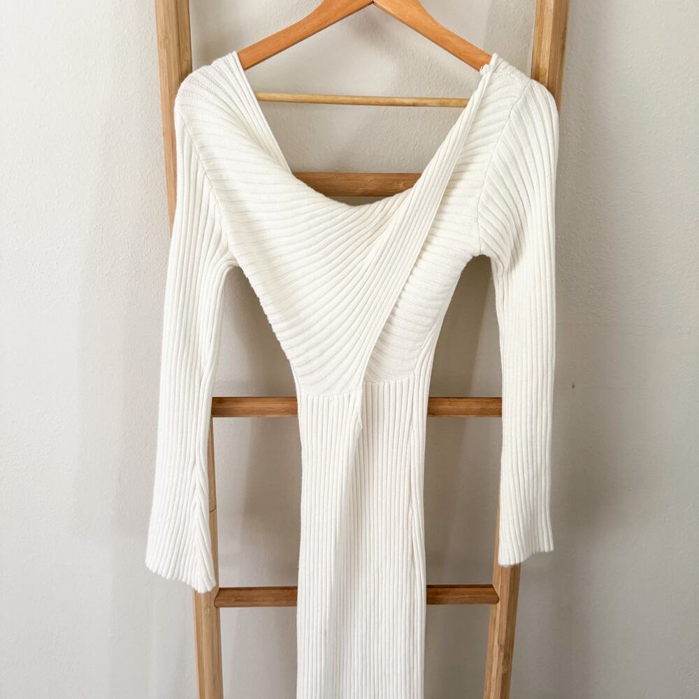 NWOT 12th Tribe Gwyneth Ribbed Open Back Sweater Midi Dress White Cream Small - Picture 7 of 9